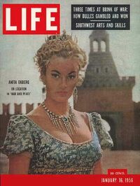 Anita Ekberg magazine cover appearance Life January 16, 1956