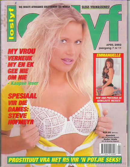 Loslyf April 2002 magazine back issue Loslyf magizine back copy Loslyf April 2002 South African Pornographic Magazine Back Issue in Afrikaans language founded in 1995 by J.T. Publishing, a subsidiary of Hustler. My Vrou Verneuk My En Ek Gee Nie Om Nie Kaapse Leser.