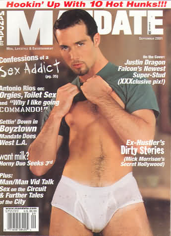 Mandate September 2001 magazine back issue Mandate magizine back copy Mandate September 2001 Gay Adult Magazine Back Issue Published by the Mavety Publishing Group in the USA since 1975. On The Cover: Justin Dragon Falcon's Newest Super-Stud(XXXclusive Pix!).