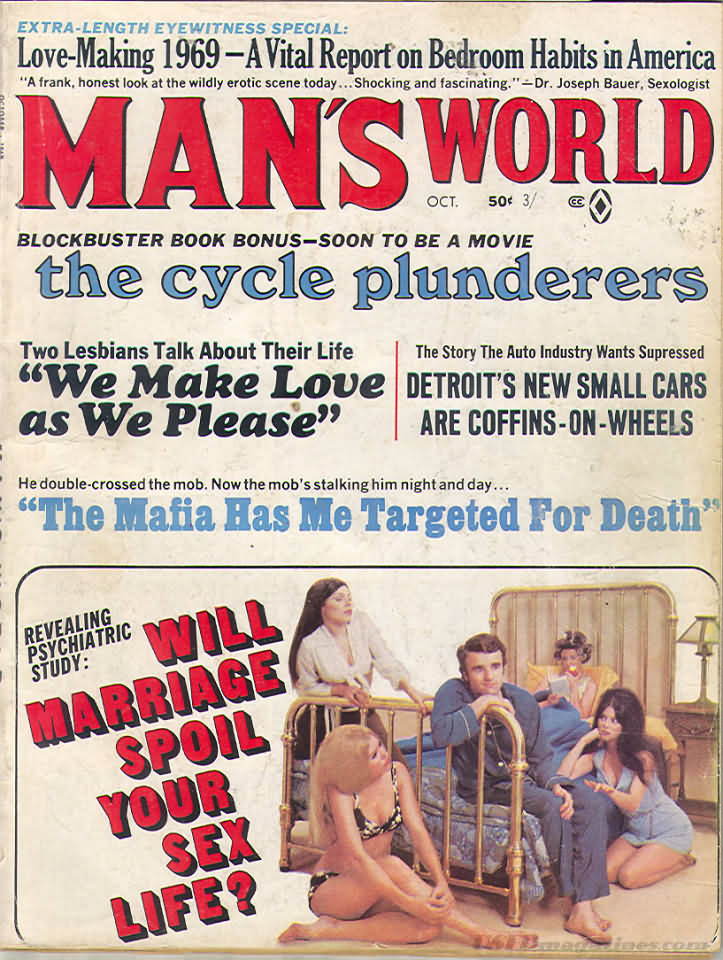 Man's World October 1969 magazine back issue Man's World magizine back copy Man's World October 1969 Adult Mens Magazine Back Issue Published for a Real Mans Needs. Blockbuster Book Bonus - Soon To Be A Movie The Cycle Plunderers.