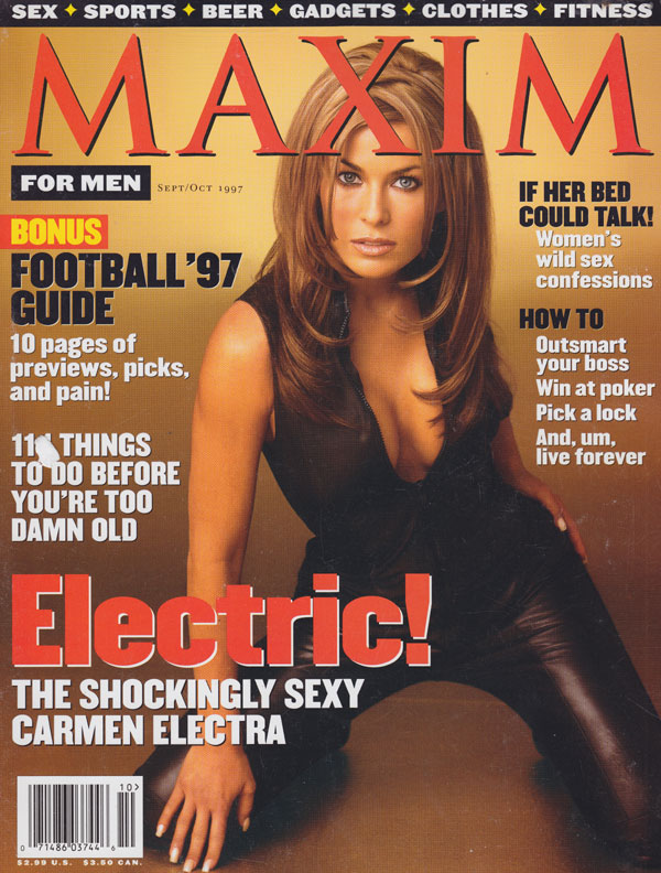 Maxim # 3, September/October 1997 magazine back issue Maxim magizine back copy 1997 back issues of maxim magazine for men carmen electra covergirl sexy erotic non nude pictorial f