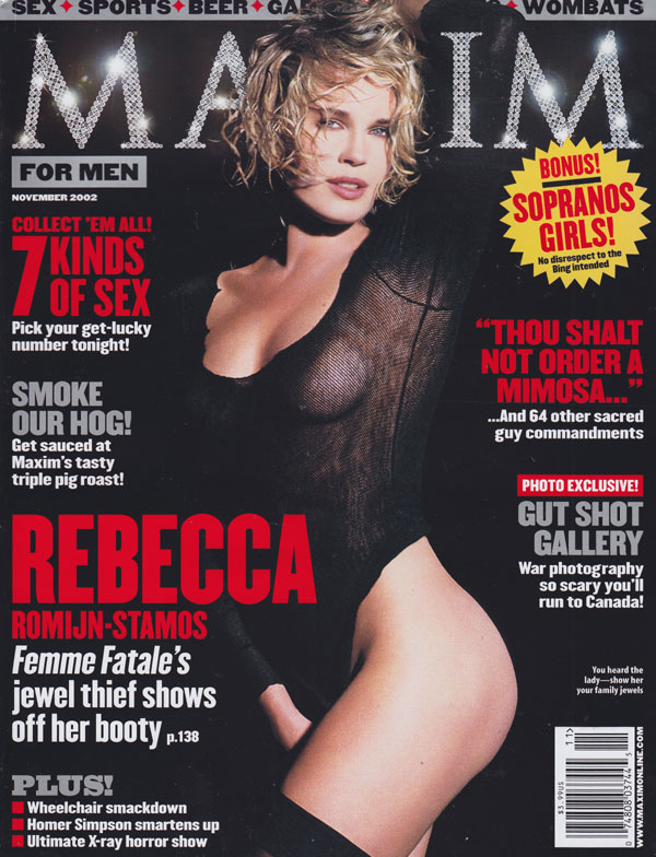 Maxim # 59 - November 2002 magazine back issue Maxim magizine back copy maxim magazine back issues 2002 hot sexy erotic spreads almost nude babes rebecca romijn sex sports 