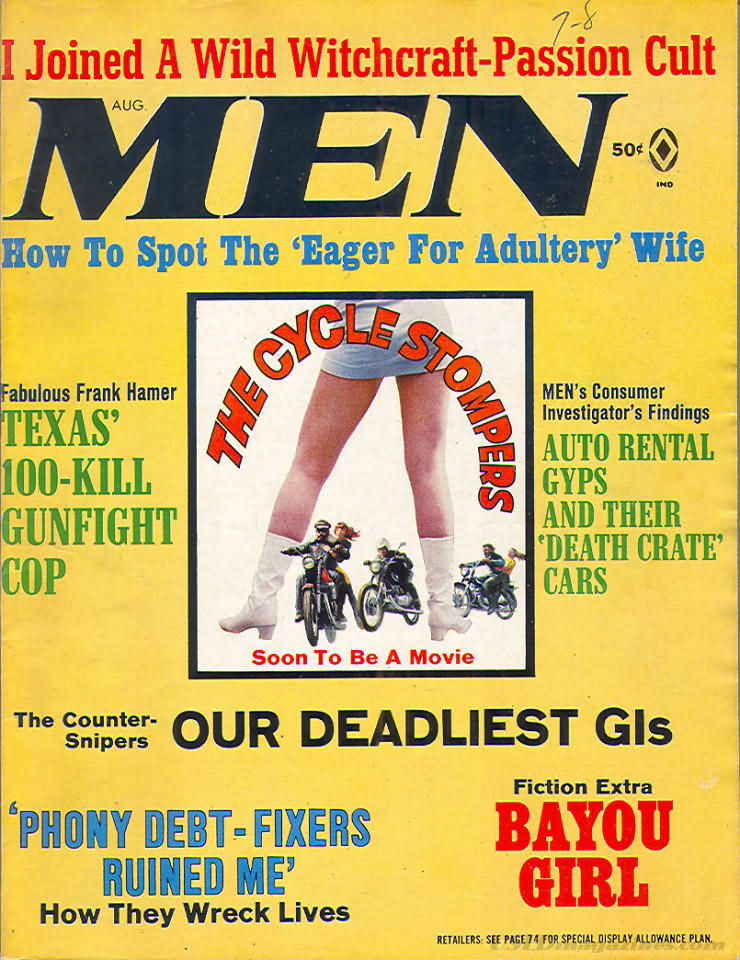 Men August 1968 magazine back issue Men magizine back copy 