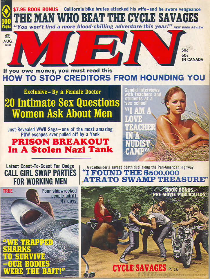 Men August 1971 magazine back issue Men magizine back copy 