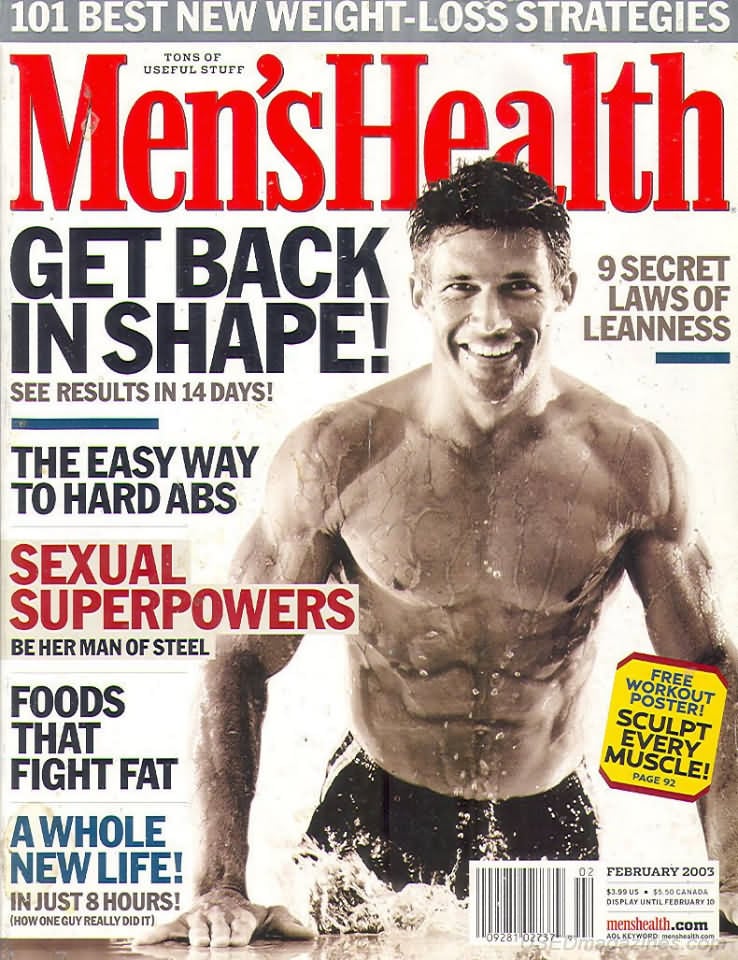 Men's Health February 2003 magazine back issue Men's Health magizine back copy Men's Health February 2003 Mens Health & Fitness Magazine Back Issue Published by Hearst Publishing in New York, USA. Get Back In Shape! See Results In 14 Days!.
