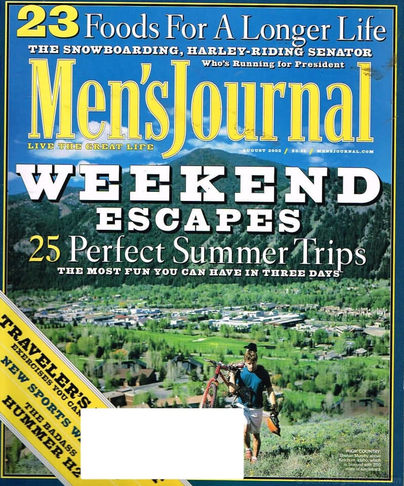 Men's Journal August 2002 magazine back issue Men's Journal magizine back copy Men's Journal August 2002 Mens Lifestyle Outdoor Living Magazine Back Issue Published by American Media Publishing Group. 23 Foods For A Longer Life.