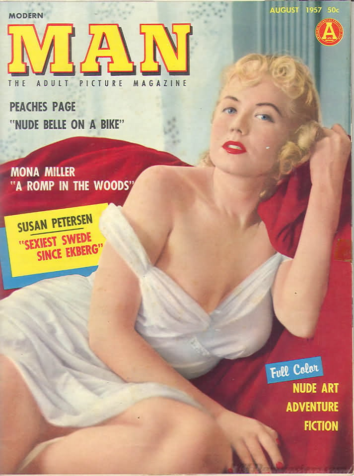 Modern Man August 1957 magazine back issue Modern Man magizine back copy Modern Man August 1957 Adult Mens Softcore Porn Magazine Back Issue Published by Publishers Development Corp. Peaches Page Nude Belle On A Bike.