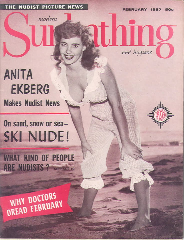 Modern Sunbathing February 1957 magazine back issue Modern Sunbathing magizine back copy Modern Sunbathing February 1957 Adult Magazine Back Issue Published Modern Sunbathing and Hygiene. Anita Ekberg Makes Nudist News.