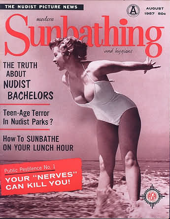 Modern Sunbathing August 1957 magazine back issue Modern Sunbathing magizine back copy Modern Sunbathing August 1957 Adult Magazine Back Issue Published Modern Sunbathing and Hygiene. The Truth About Nudist Bachelors.