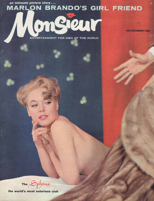 Monsieur November 1959 magazine back issue Monsieur magizine back copy marlon brando's girl friend the sphinx the world's most notorious club art of selecting a mistress a
