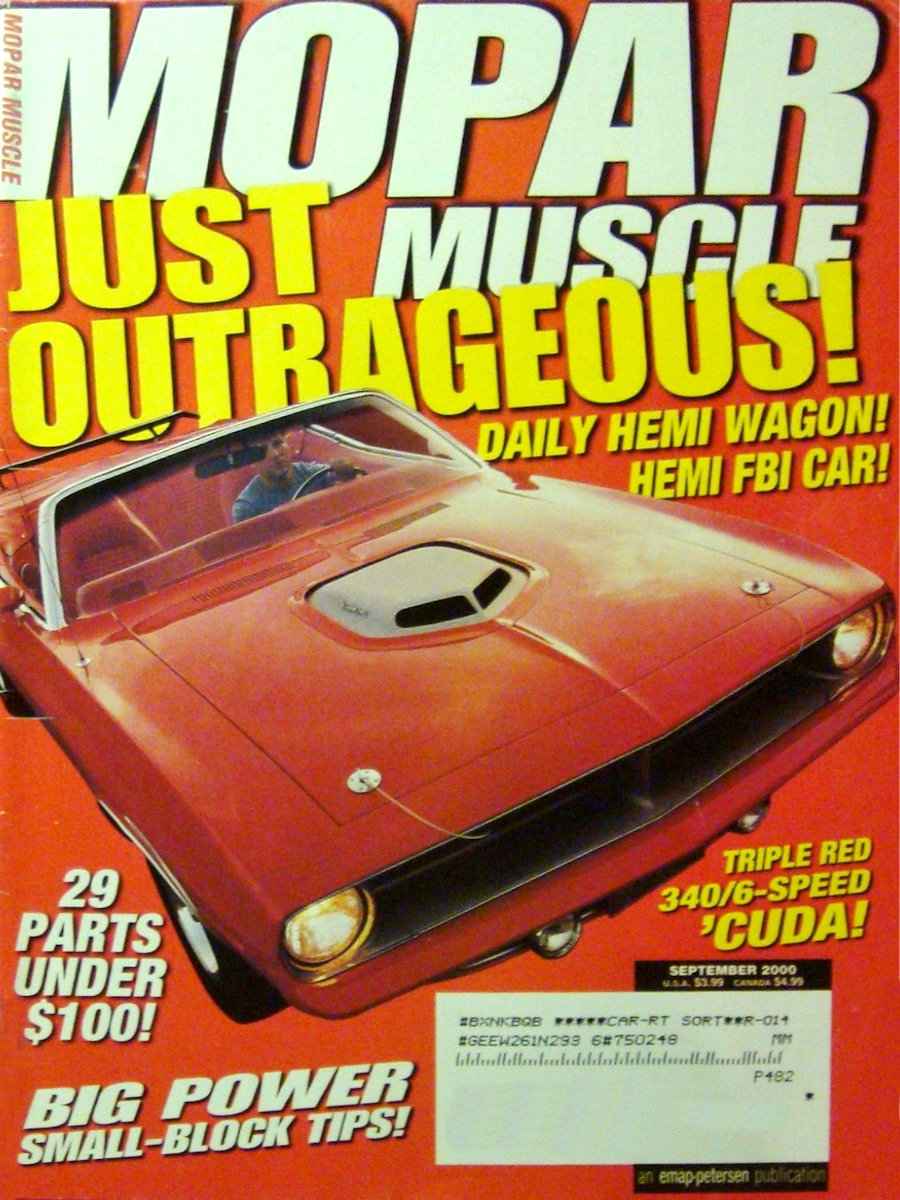 Mopar Muscle September 2000 magazine back issue Mopar Muscle magizine back copy 