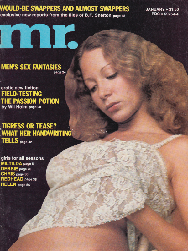 Mr. January 1976 magazine back issue Mr. magizine back copy would be swappers b f shelton men sex fantasies field testing passion potion will holm tigress or te