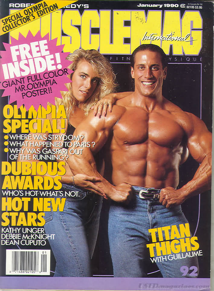 Muscle Mag January 1990 magazine back issue Muscle Mag magizine back copy Muscle Mag January 1990 Bodybuilding and Fitness Magazine Back Issue Published by Canadian Robert Kennedy and Founded in 1974. Free Inside! Giant Full Color Mr. Olympia Poster!!.