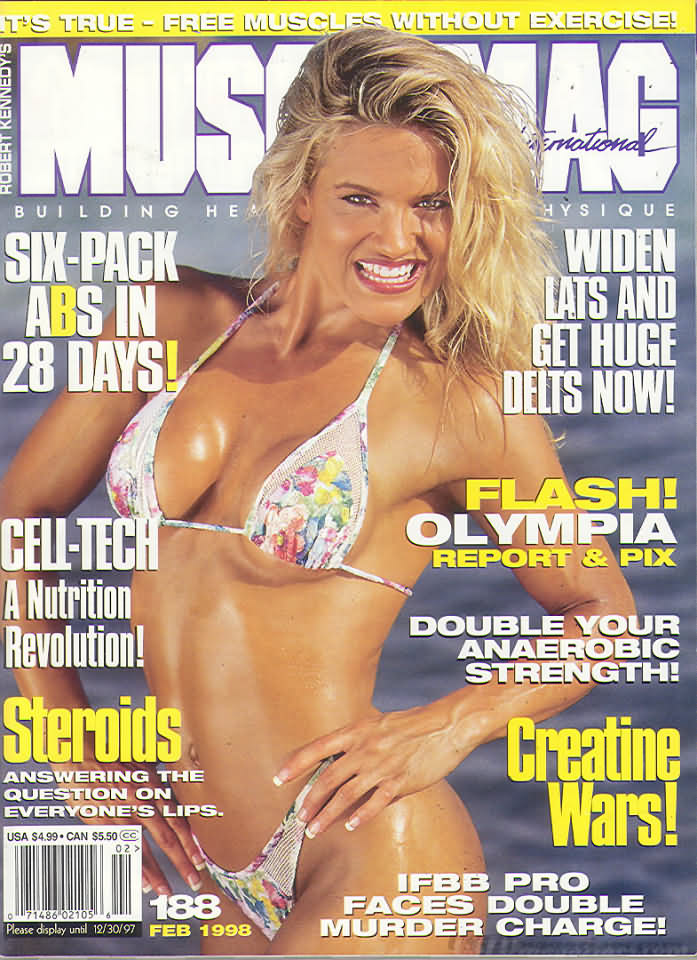 Muscle Mag February 1998 magazine back issue Muscle Mag magizine back copy Muscle Mag February 1998 Bodybuilding and Fitness Magazine Back Issue Published by Canadian Robert Kennedy and Founded in 1974. Widen Lats And Get Huge Delts Now!.
