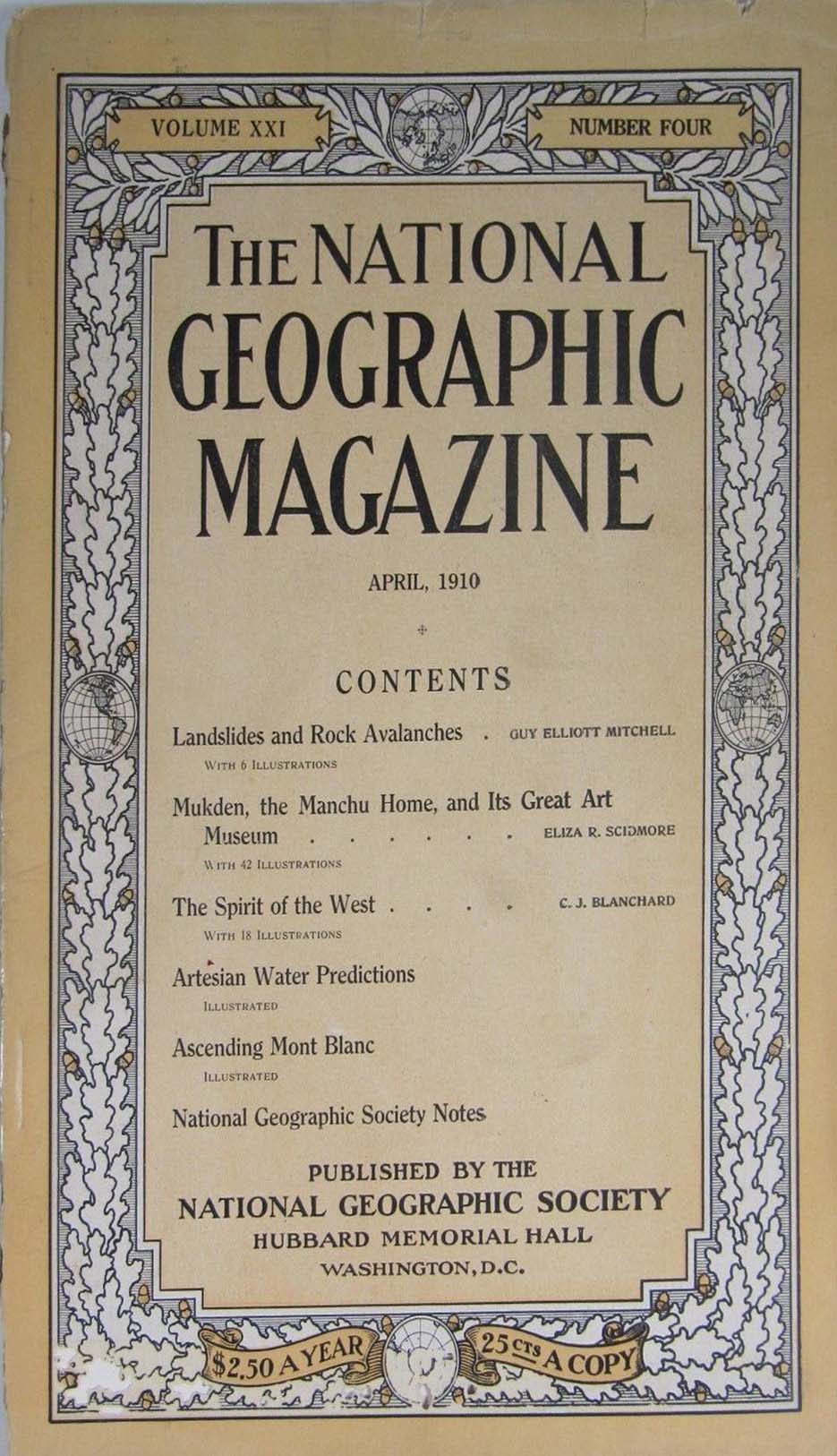 National Geographic April 1910 magazine back issue National Geographic magizine back copy National Geographic April 1910 Nat Geo Magazine Back Issue Published by the National Geographic Society. Landslides And Rock Avalanches . Guy Elliott Mitchell.