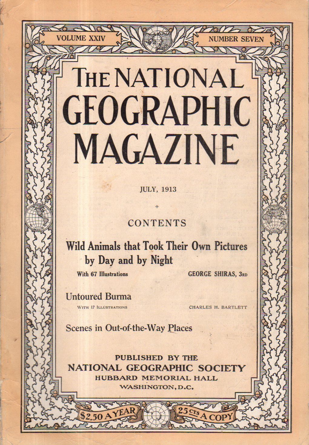 National Geographic July 1913 magazine back issue National Geographic magizine back copy National Geographic July 1913 Nat Geo Magazine Back Issue Published by the National Geographic Society. Wild Animals That Took Their Own Pictures By Day And By Night.