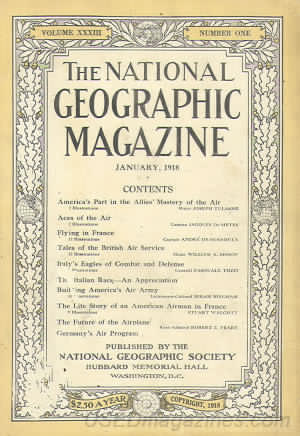 National Geographic January 1918 magazine back issue National Geographic magizine back copy National Geographic January 1918 Nat Geo Magazine Back Issue Published by the National Geographic Society. America's Part In The Allies Mastery Of The Air.