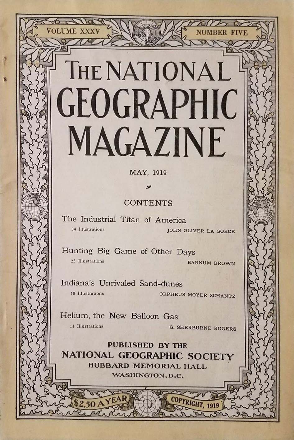 National Geographic May 1919 magazine back issue National Geographic magizine back copy National Geographic May 1919 Nat Geo Magazine Back Issue Published by the National Geographic Society. The Industrial Titan Of America.