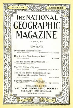 National Geographic March 1922 magazine back issue National Geographic magizine back copy National Geographic March 1922 Nat Geo Magazine Back Issue Published by the National Geographic Society. Prehistoric Telephone Days.