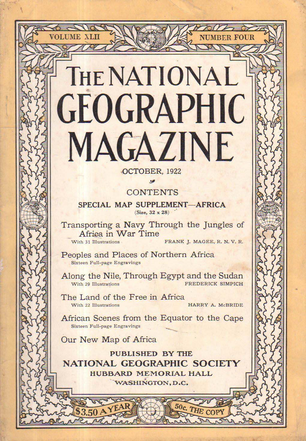 National Geographic October 1922 magazine back issue National Geographic magizine back copy National Geographic October 1922 Nat Geo Magazine Back Issue Published by the National Geographic Society. Transporting A Navy Through The Jungles Of Africa In War Time.