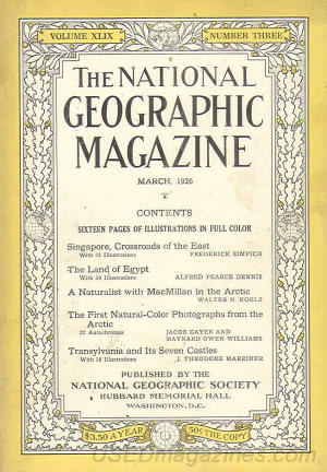National Geographic March 1926 magazine back issue National Geographic magizine back copy National Geographic March 1926 Nat Geo Magazine Back Issue Published by the National Geographic Society. Sixteen Pages Of Illustration In Full Color.