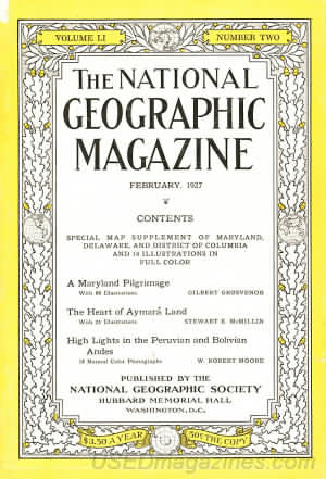 National Geographic February 1927 magazine back issue National Geographic magizine back copy National Geographic February 1927 Nat Geo Magazine Back Issue Published by the National Geographic Society. Special Map Supplement Of Maryland Delaware And Distruct Of Columbia And Is Illustrations In Full.