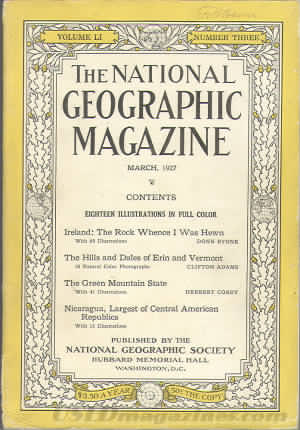 National Geographic March 1927 magazine back issue National Geographic magizine back copy National Geographic March 1927 Nat Geo Magazine Back Issue Published by the National Geographic Society. Eighteen Illustrations In Full Color.
