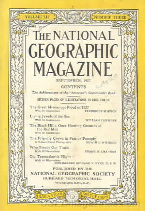 National Geographic September 1927 magazine back issue National Geographic magizine back copy National Geographic September 1927 Nat Geo Magazine Back Issue Published by the National Geographic Society. Sixteen Pages Of Illustration In Full Color.