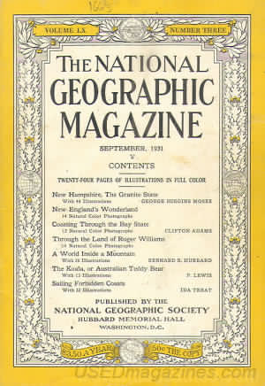 National Geographic September 1931 magazine back issue National Geographic magizine back copy National Geographic September 1931 Nat Geo Magazine Back Issue Published by the National Geographic Society. Twenty - Four Pages Of Illustration In Full Color.