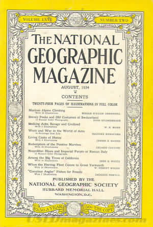 National Geographic August 1934 magazine back issue National Geographic magizine back copy National Geographic August 1934 Nat Geo Magazine Back Issue Published by the National Geographic Society. Twenty - Four Pages Of Illustration In Full Color.