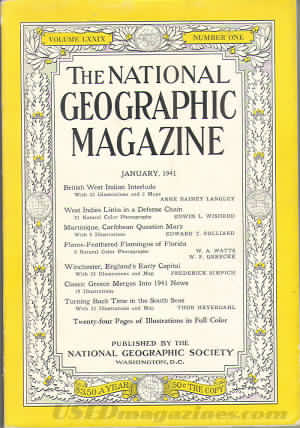 National Geographic January 1941 magazine back issue National Geographic magizine back copy National Geographic January 1941 Nat Geo Magazine Back Issue Published by the National Geographic Society. Twenty - Four Pages Of Illustration In Full Color.