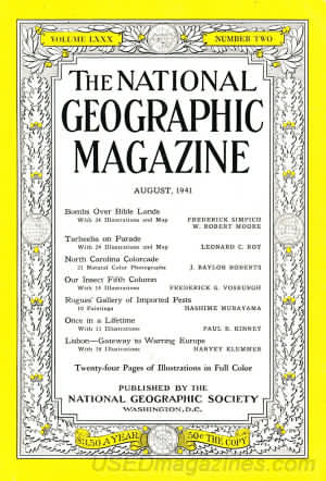 National Geographic August 1941 magazine back issue National Geographic magizine back copy National Geographic August 1941 Nat Geo Magazine Back Issue Published by the National Geographic Society. Once In A Lifetime.