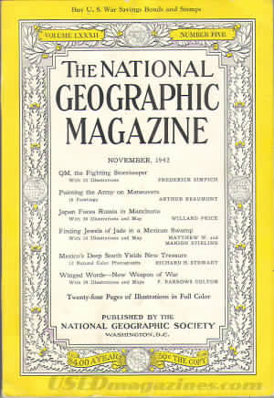 National Geographic November 1942 magazine back issue National Geographic magizine back copy National Geographic November 1942 Nat Geo Magazine Back Issue Published by the National Geographic Society. Williged Words New Weapon Of War.
