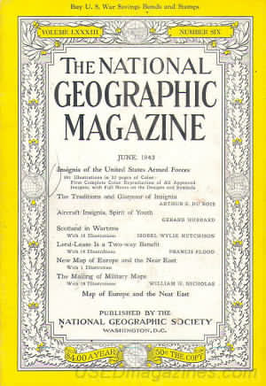 National Geographic June 1943 magazine back issue National Geographic magizine back copy National Geographic June 1943 Nat Geo Magazine Back Issue Published by the National Geographic Society. Insights Of The United States Armed Forces.