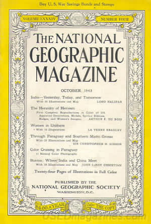 National Geographic October 1943 magazine back issue National Geographic magizine back copy National Geographic October 1943 Nat Geo Magazine Back Issue Published by the National Geographic Society. India- Yesterday Today And Tomorrow.