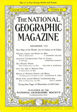 National Geographic December 1943 magazine back issue National Geographic magizine back copy National Geographic December 1943 Nat Geo Magazine Back Issue Published by the National Geographic Society. New Map Of The World 40 x 25 Inches In III Color.