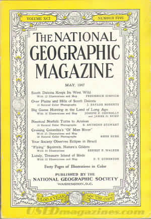 National Geographic May 1947 magazine back issue National Geographic magizine back copy National Geographic May 1947 Nat Geo Magazine Back Issue Published by the National Geographic Society. Big Game Hunning In The Land Of Long Age.