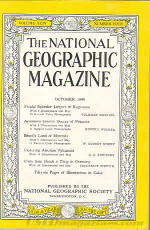 National Geographic October 1948 magazine back issue National Geographic magizine back copy National Geographic October 1948 Nat Geo Magazine Back Issue Published by the National Geographic Society. Exploring Aleutian Valcacoa.