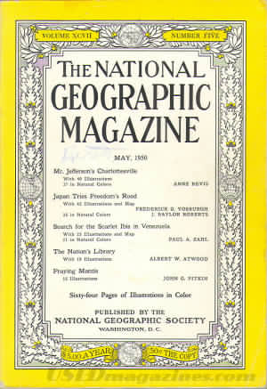 National Geographic May 1950 magazine back issue National Geographic magizine back copy National Geographic May 1950 Nat Geo Magazine Back Issue Published by the National Geographic Society. Mr. Jefferson's Charlottesrille.