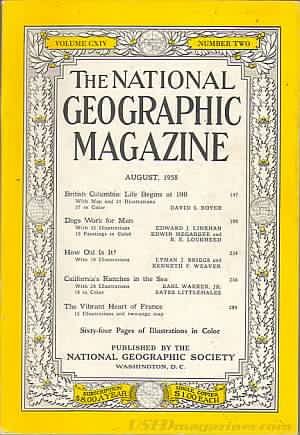 National Geographic August 1958 magazine back issue National Geographic magizine back copy National Geographic August 1958 Nat Geo Magazine Back Issue Published by the National Geographic Society. Digs Work For Men.