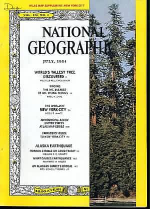 National Geographic July 1964 magazine back issue National Geographic magizine back copy National Geographic July 1964 Nat Geo Magazine Back Issue Published by the National Geographic Society. World's Tallest Tree Discovered.
