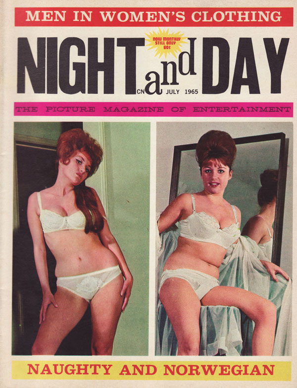 Night and Day July 1965 magazine back issue Night and Day magizine back copy MEN IN women`s clothing naughty and norwegian fresh air fiend golden girl miss night and day photo c