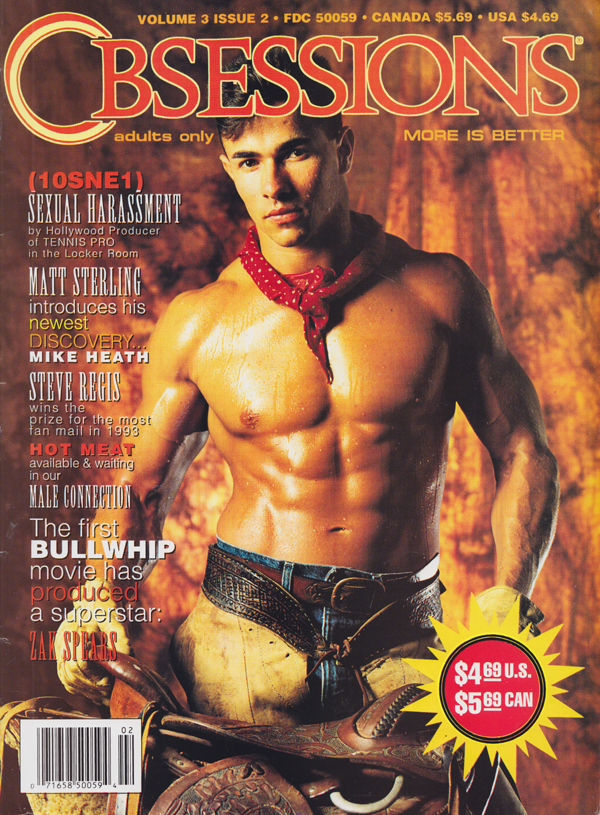 Obsessions Vol. 3 # 2, Feb. 1994 magazine back issue Obsessions magizine back copy First Bullwhip Movie,Sexual Harassment.Hot Meat Available & Waiting,one hand on your dick,the ass