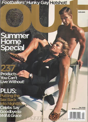 Out May 2006 magazine back issue Out magizine back copy Out May 2006 American LGBTQ news, fashion, entertainment, and lifestyle magazine back issue Published by LPI Media. Footballers'  Hunky Gay Hotshot!.