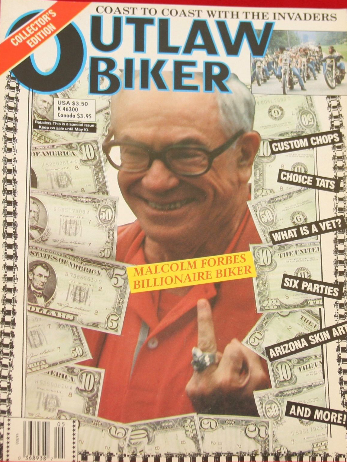 Outlaw Biker May 1988 magazine back issue Outlaw Biker magizine back copy Outlaw Biker May 1988 Magazine Back Issue for Bike Riding Rebels and Members of Outlaw Motorcycle Clubs. Coast To Coast With The Invaders.