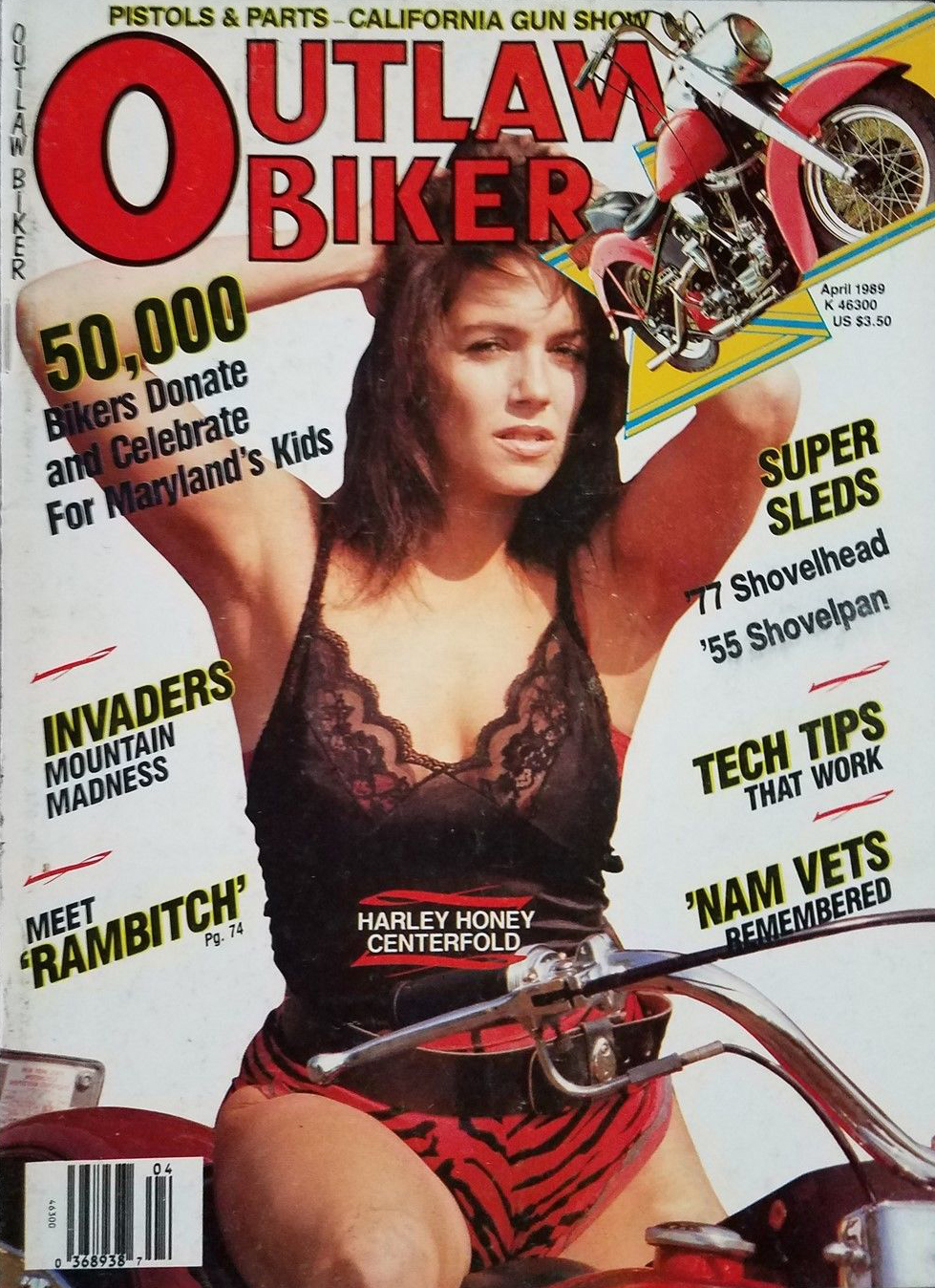 Outlaw Biker April 1989 magazine back issue Outlaw Biker magizine back copy Outlaw Biker April 1989 Magazine Back Issue for Bike Riding Rebels and Members of Outlaw Motorcycle Clubs. 50,000 Bikers Donate And Celebrate For Maryland's Kids.
