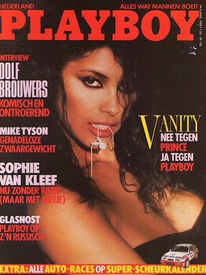 Playboy (Netherlands) April 1988 magazine back issue Playboy (Netherlands) magizine back copy Playboy (Netherlands) magazine April 1988 cover image, with Vanity (Denise Matthews) on the cover of