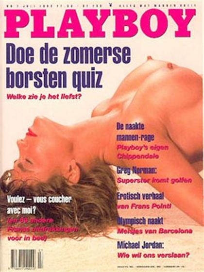 Playboy (Netherlands) July 1992 magazine back issue Playboy (Netherlands) magizine back copy Playboy (Netherlands) magazine July 1992 cover image, with Unknown on the cover of the magazine