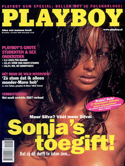 Playboy (Netherlands) November 2003 magazine back issue Playboy (Netherlands) magizine back copy Playboy (Netherlands) magazine November 2003 cover image, with Sonja Silva on the cover of the magaz