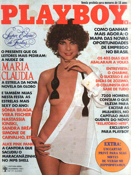 Playboy (Brazil) December 1981 magazine back issue Playboy (Brazil) magizine back copy Playboy (Brazil) December 1981 Magazine Back Issue Published by HMH Publishing, Hugh Marston Hefner. Covergirl Maria Cl?udia (Nude).